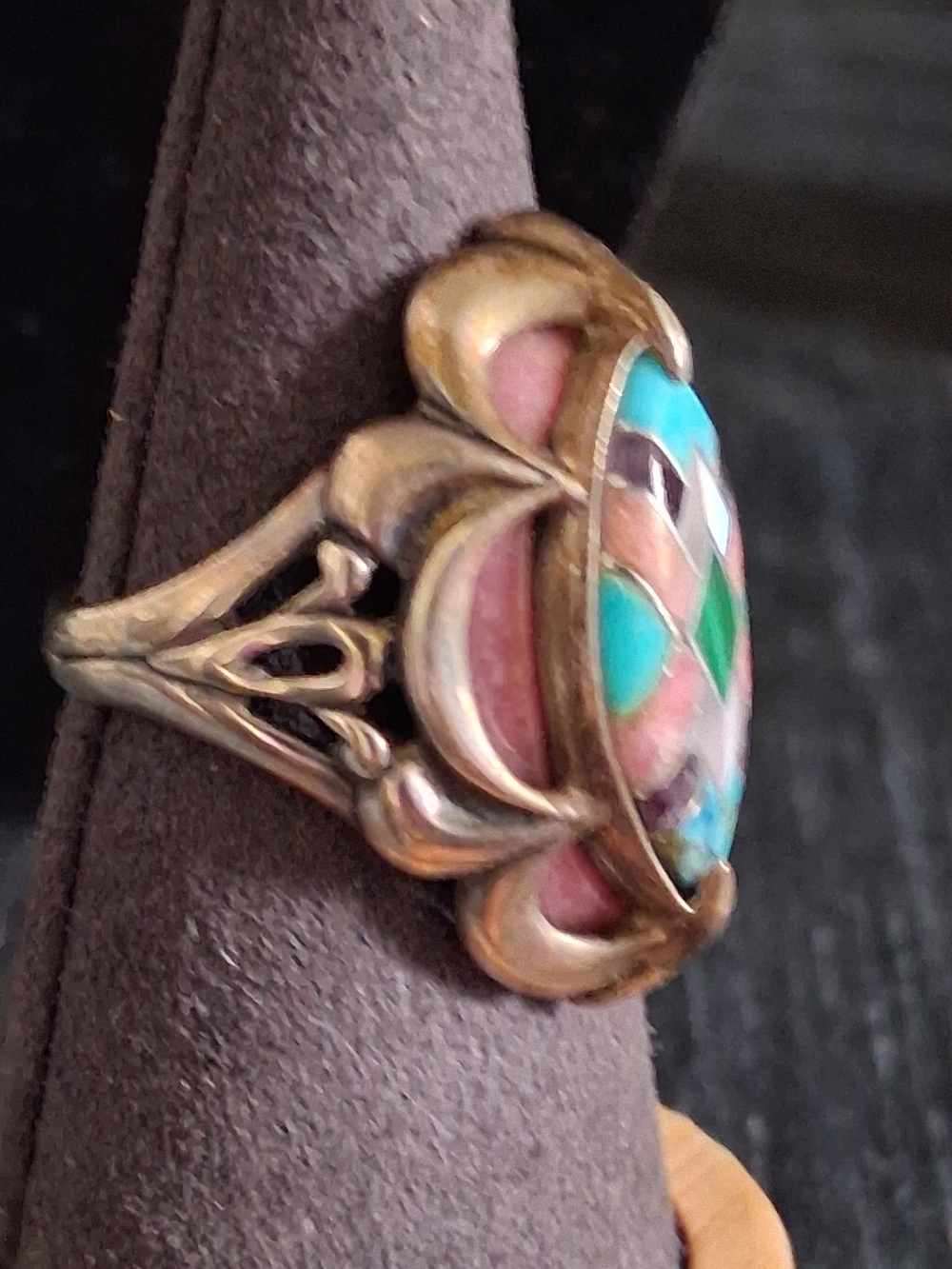 Carolyn Pollack Sterling Silver Mosaic Inlay Ring Southwestern 925 Turquoise - Picture 3 of 6